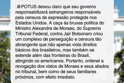 GOVERNO TRUMP PROÍBE ENTRADA DE MORAES E MINISTROS DO STF NOS EUA