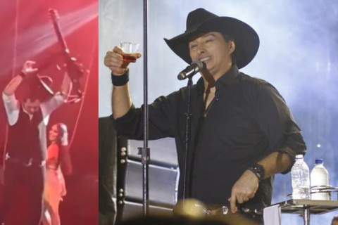 “Tava Bebaçooo!”, Vicente Nery joga violão no chão em show na cidade de Angelim-PE